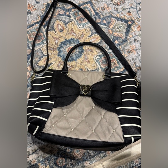 Betsey Johnson Black and Gray Striped Satchel - Picture 1 of 5